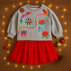 Oilily Believe Sweater Gray Crewneck Girls Size 7 | 122cm Sequins & Embroidery